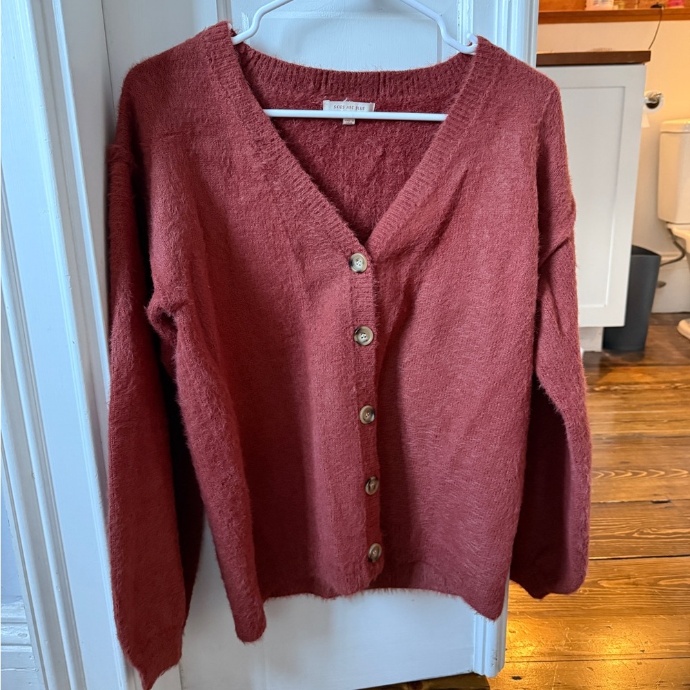 Women's V-Neck Button-Up Cardigan - Rust Orange